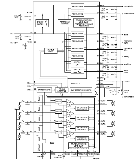 nxptdf8551ji2c总线控制4x45w功率放大方案