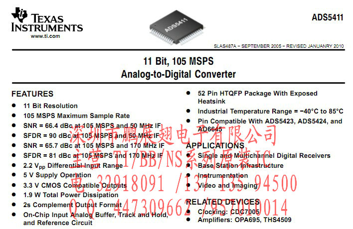 11 λ 105MSPS ģתADS5411IPGPADS5411IPJY