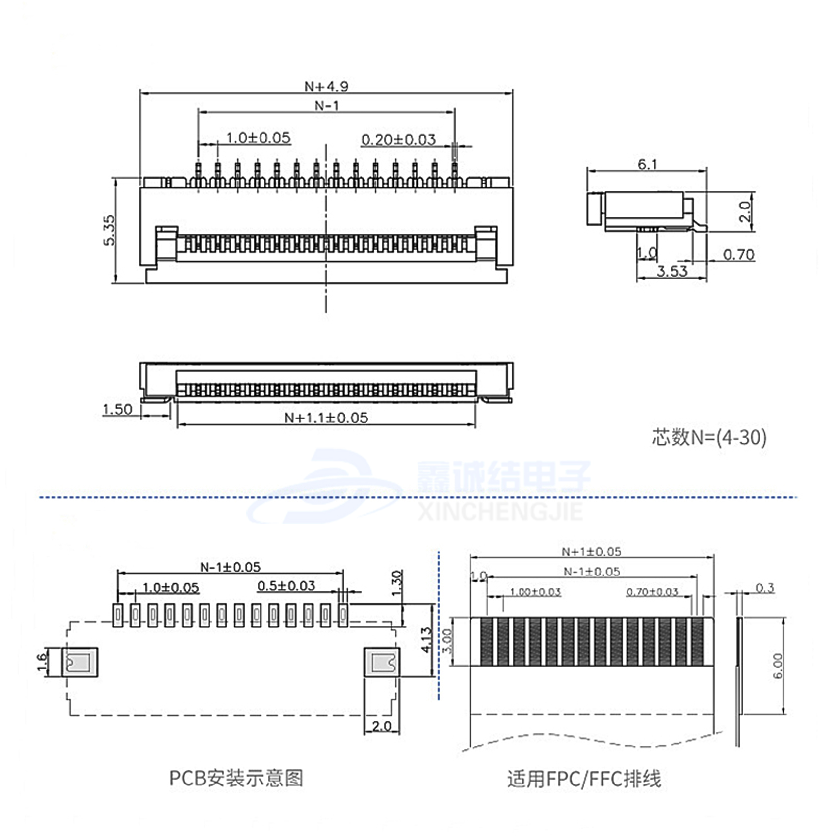 FPC 1.0mm2.0 ʽ½ 4-30PIN